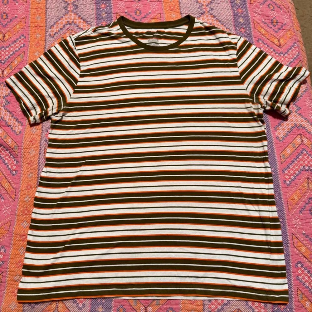 Retro Grunge Striped T-Shirt Size L